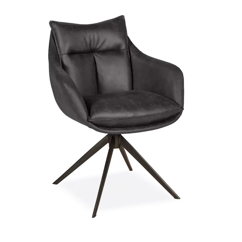Armstoel Kenzo - draaibaar - microleder Oxx Antraciet - pocketvering - poot zwart