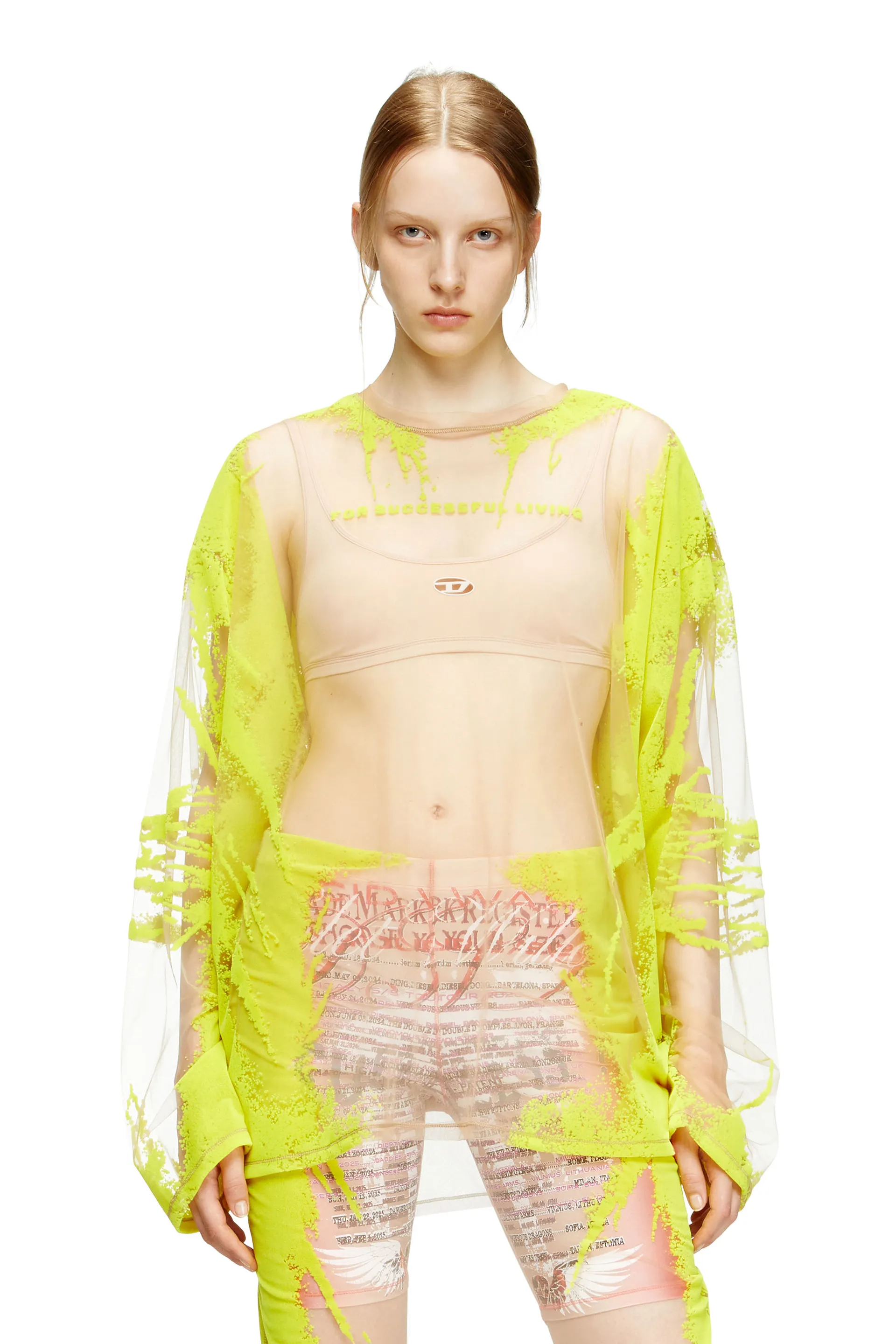 Long-sleeve nylon T-shirt with lyrics print