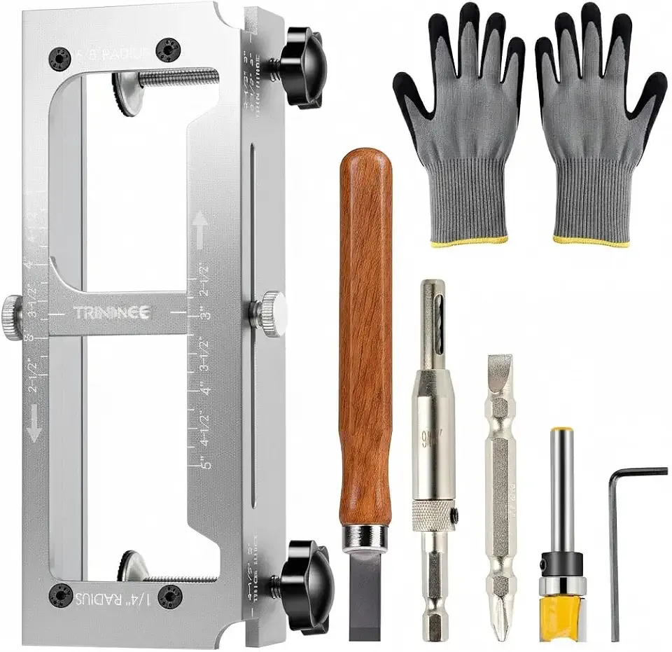 2026 Upgraded Door Hinge Jig, Aluminum Alloy Door Hinge Template Kit for Router, Adjustable Mortise Jig Fits Door Hinges from 2.5" to 5" Length and Thicknesses, 1/4" Radius, 5/8" (Silver)