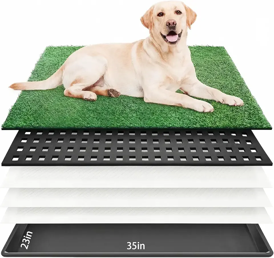 Dog Grass Pad with Tray 35"x23" Large Dog Litter Box, Artificial Grass for Dogs Potty with 3 Disposable Mats & EVA Base, Reusable Indoor Dog Potty Training for Apartment Balcony (Green, Large)
