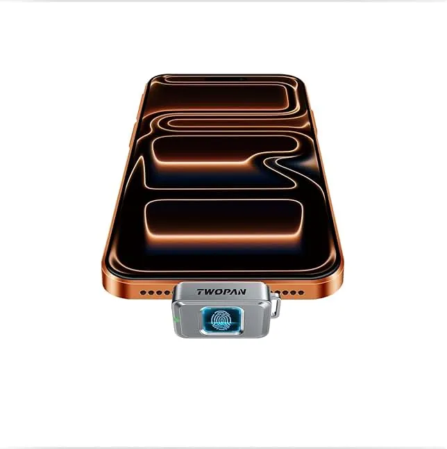 TWOPAN Nano SSD 256GB, USB-C External SSD Storage Hard Drive with Fingerprint Lock, Compatible with iPhone 17/16/15, MacBook, iPad, Steam Deck, PS5, Selfie Stick, Android, Travel and Backup