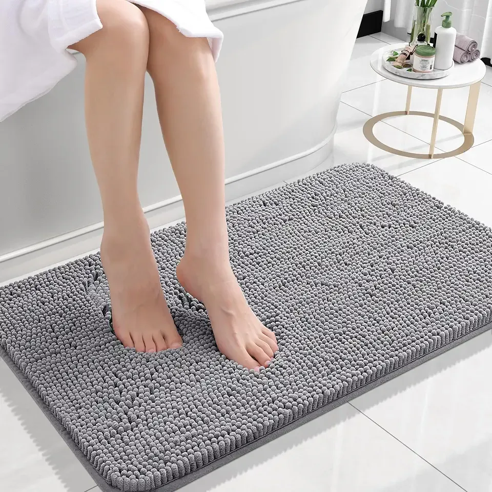 OLANLY Small Bathroom Rugs 24x16, Extra Soft Absorbent Chenille Bath Rugs | Grey, Quick-Drying Rubber Backing, Machine Washable Bath Mat for Bathroom Floor, Tub and Shower, Home Decor Accessories
