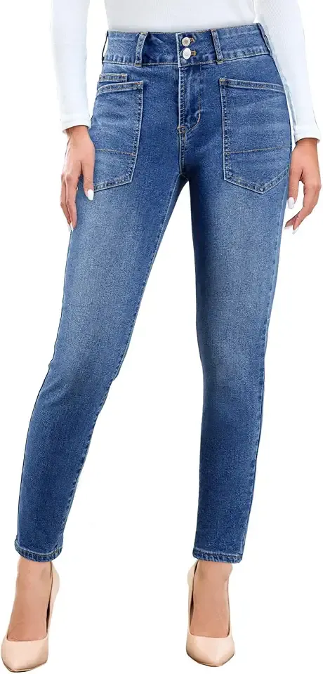Women's Skinny Jeans Straight Leg High Waisted Stretchy Ankle Denim Pants with Patch Pockets