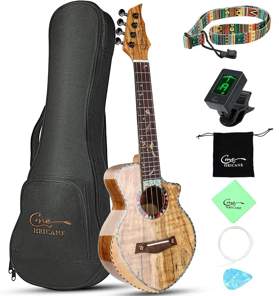 Concert Ukulele 23 inch UKS-2, 4 Strings Ukeleles For Beginners, Sapele Hawaiian Ukele with Ukulele Case and Ukele String Set (Spalted Maple Glossy)