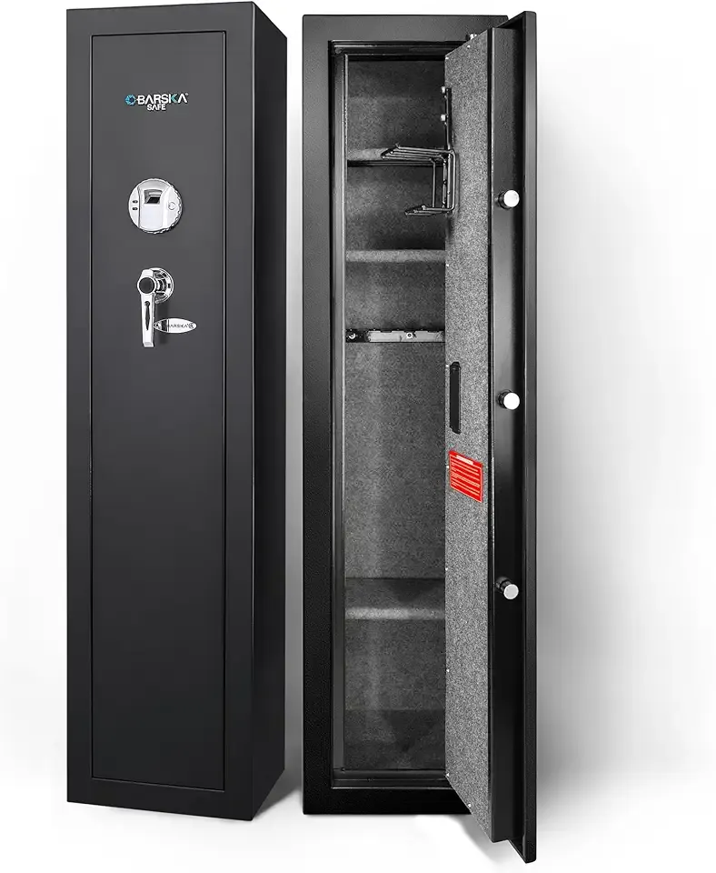 Barska Biometric Rifle Gun Safe – Quick Access Fingerprint Long Gun Safe for Home, DOJ Approved, Silent Mode, Removable Shelf, Backup Keys & Battery