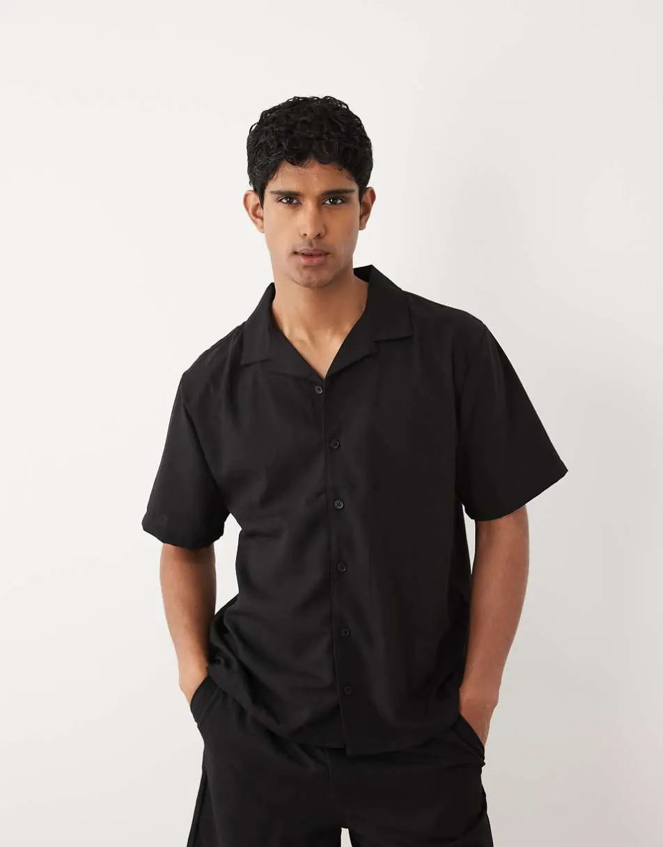 New Look co-ord linen look boxy shirt in black