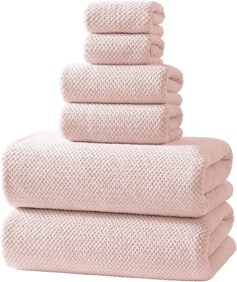REDKISS Pink Towel Set, 6 Piece Premium Soft Bath Towel Set, Highly Absorbent Luxury 6-Pack with 2 Bath Towels, 2 Hand Towels, 2 Washcloths for Bathroom, Gym, Hotel, and Spa Daily Use
