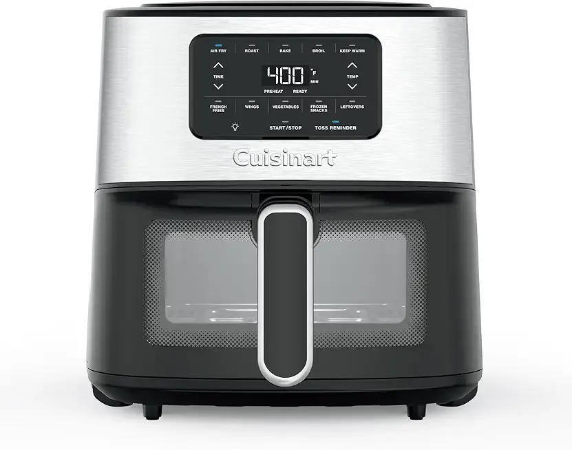 Cuisinart Air Fryer, 6-Quart Basket Large Fryer with 5 Cooking Functions to Roast, Bake, Broil, Air Fry and Keep Warm, 5 Airfryer Presets, Dishwasher-Safe Parts, AIR-200, Stainless Steel & Black