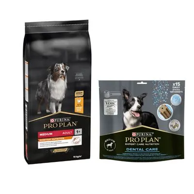 PURINA PRO PLAN 12 / 14 kg + friandises Dental Care 345 g ou 426 g offertes !