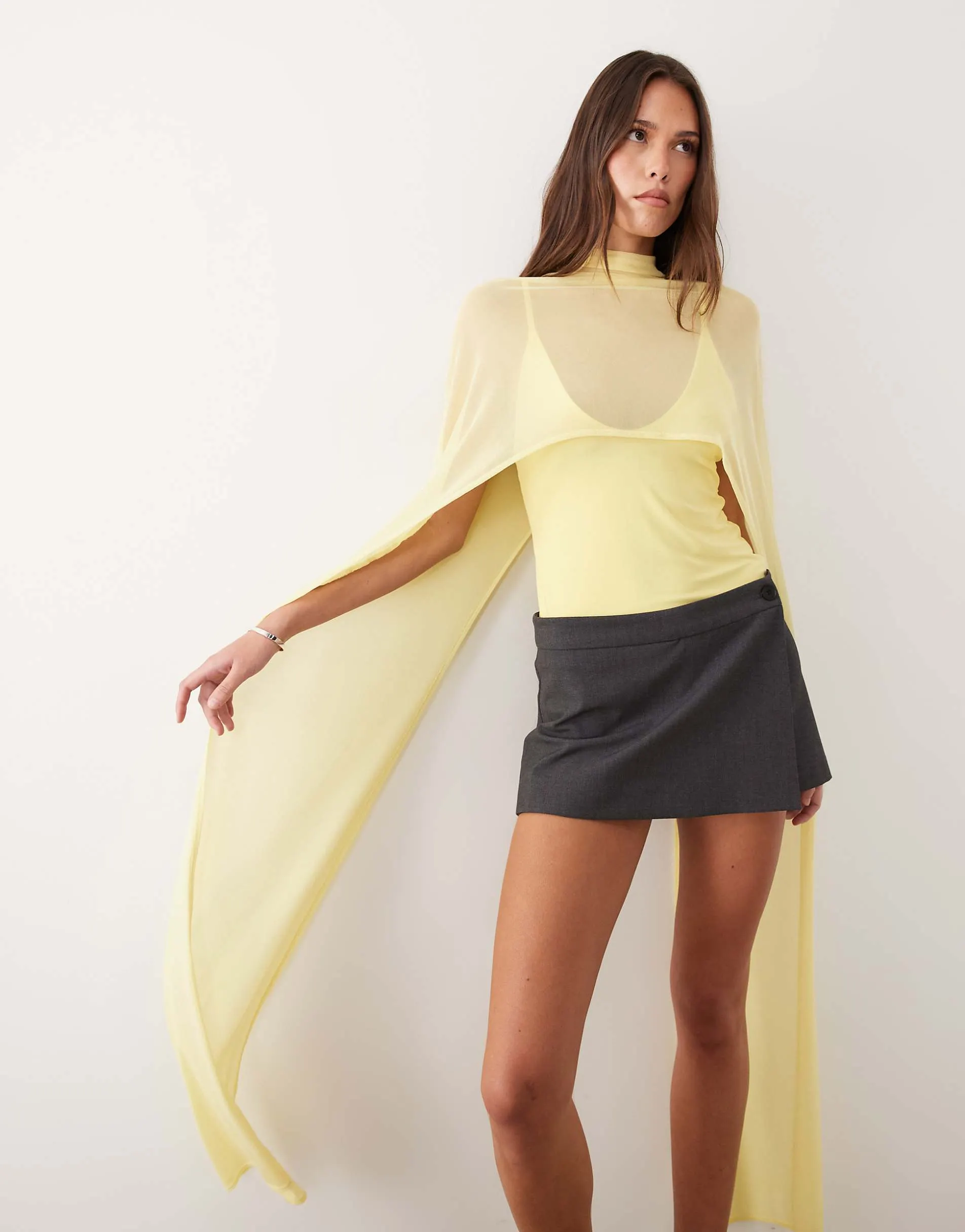 ASOS DESIGN mesh cape with scoop neck in yellow