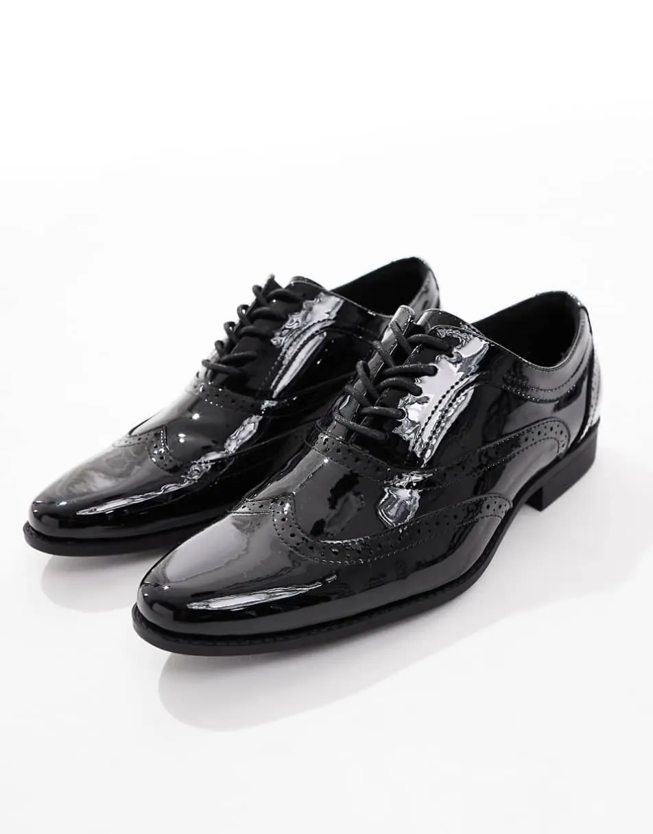ASOS DESIGN brogue lace up shoes in black patent