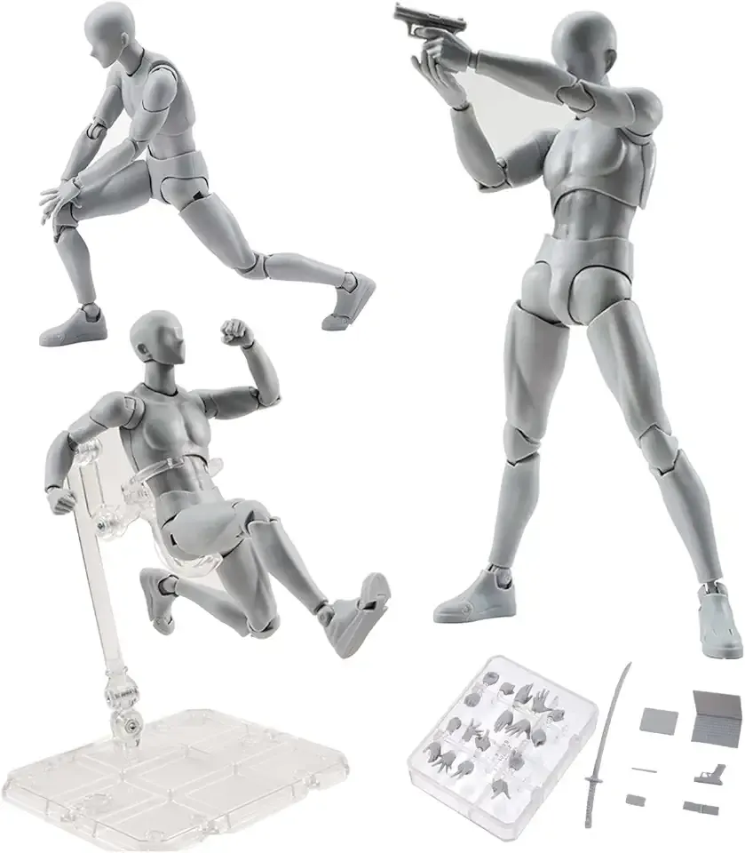 Haniforever Artists Manikin Art Mannequin Figures Supplies Drawing Tools,Small Drawing Figure Model for Sketching,Painting,Action Figure Set(Grey,Male)