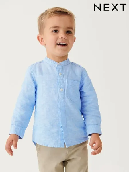 Neutral Grandad Collar Linen Mix Shirt (3mths-7yrs)