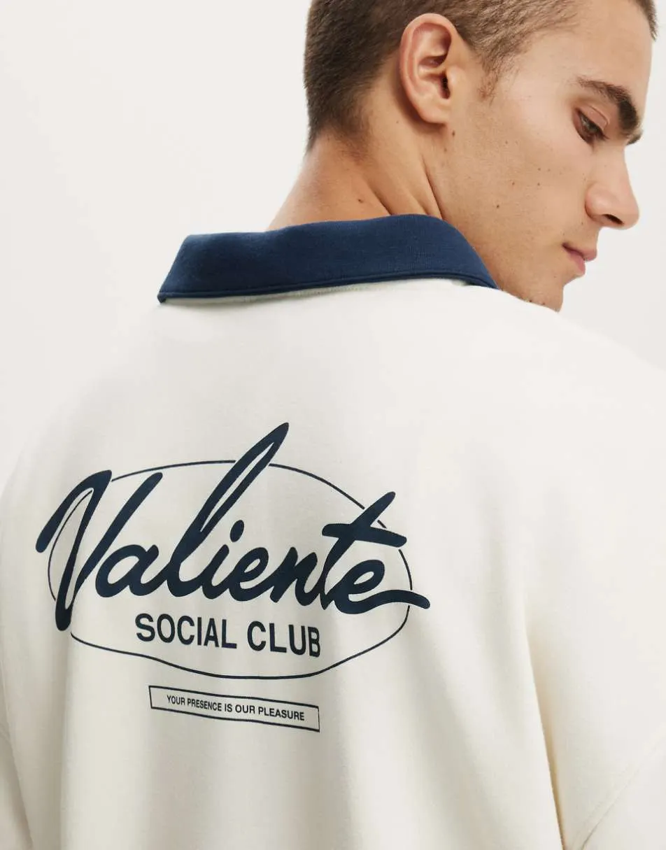 Cotton On Cropped fit graphic fleece polo in off-white