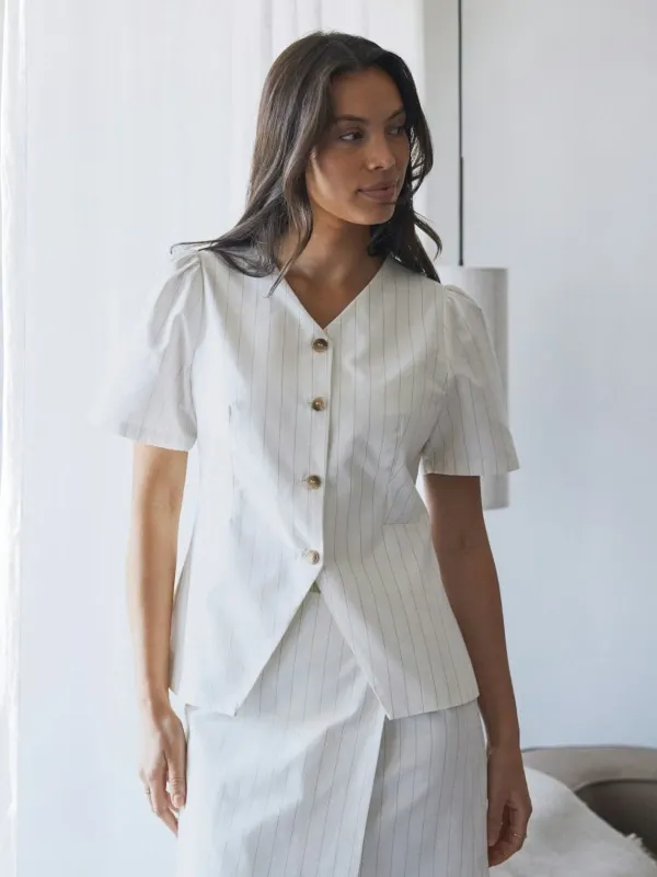 Jules Summer Stripe Blouse Taupe Stripe