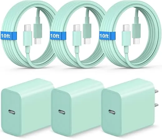 iPhone Duo 18 17 16 15 Charger Fast Charging USB C Charger Block, Green | 3 Pack Type C Chagrers Compatible with iPhone 18/18 Pro/18 Pro max/iPhone Duo, iPhone 17/16/15 Series, iPad Pro, Android iPhone Duo 18 17 16 15 Charger Fast Ch…