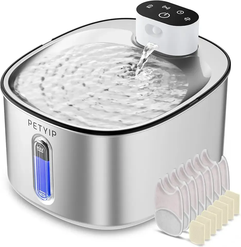 Wireless Cat Water Fountain Stainless Steel,135fl-oz/4L Battery Operated Automatic Pet Water Dispenser,Cordless Dog Water Fountain,Water Fountains for Cats Indoor,Ultra Quiet (Cat Fountain + 7 Filter)