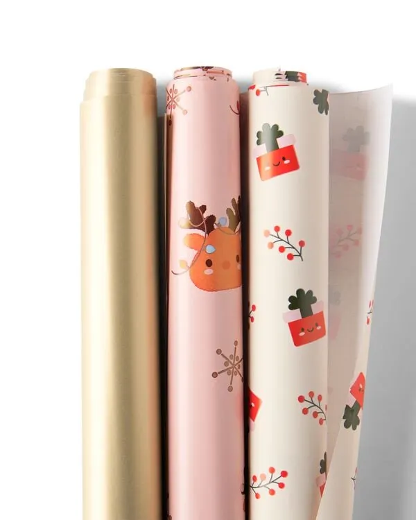 cadeaupapier 200x50cm fluffy kerst - 3 stuks