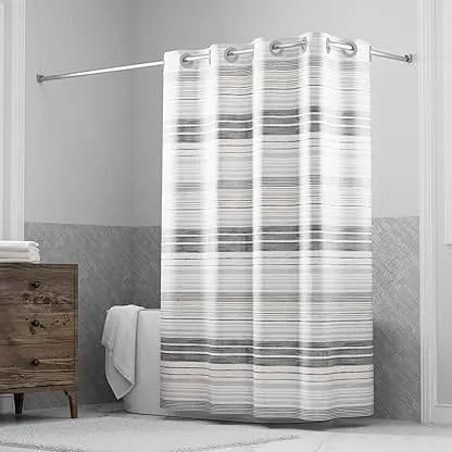 Hookless It's A Snap! Faux Silk Shower Curtain, 3-in-1 Curtain Includes Fabric Shower Curtain with Flex-On Rings & Fabric Liner with Magnets, 71" x 74", Stripe Print, Gray Hookless It's A Snap! Faux Silk Shower Curtain, 3-in-1 Curtai…