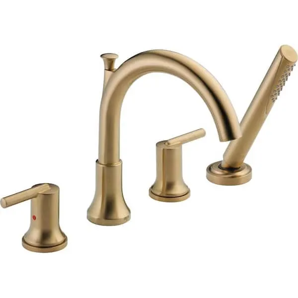 Delta Trinsic Gold 2-​Handle Deck-​Mount Roman Tub Faucet Trim Kit with Hand Shower in Champagne Bronze (Valve Not Included)​