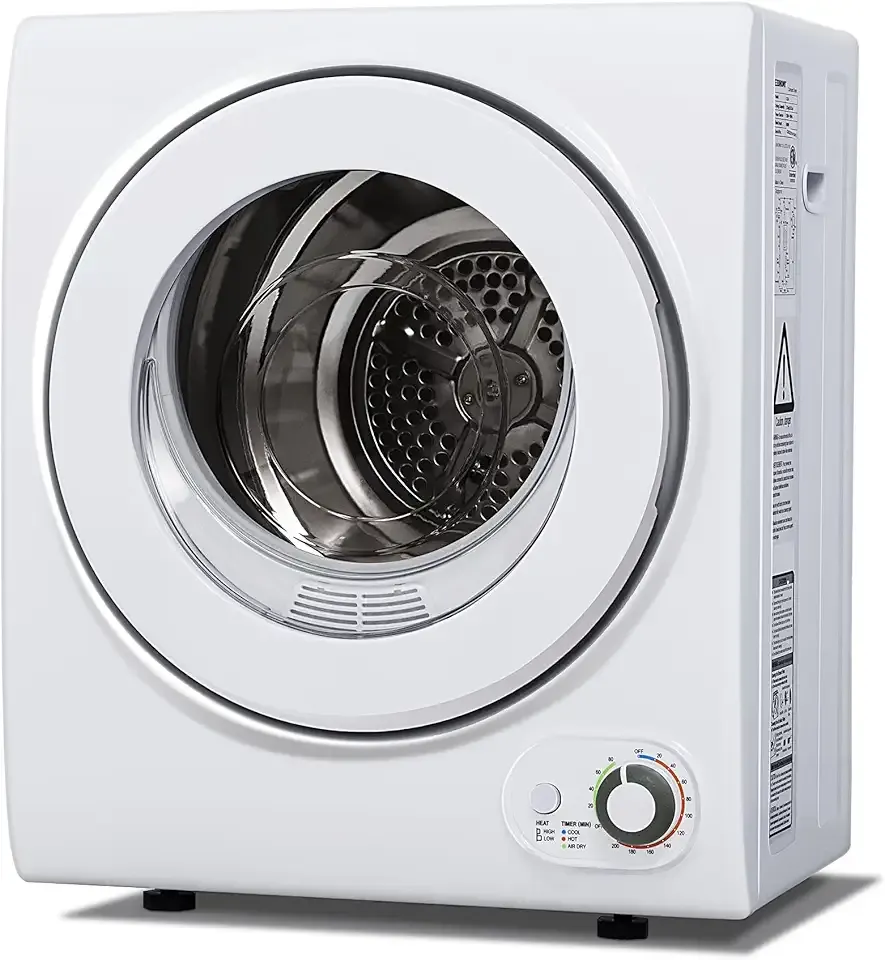 Euhomy Portable Dryer 1.5 cu. ft., 850W Powerful Clothes Dryer with Stainless Steel Drum and Exhaust Hose, Dryer Ideal for Apartments, RVs, Dorm Rooms，White