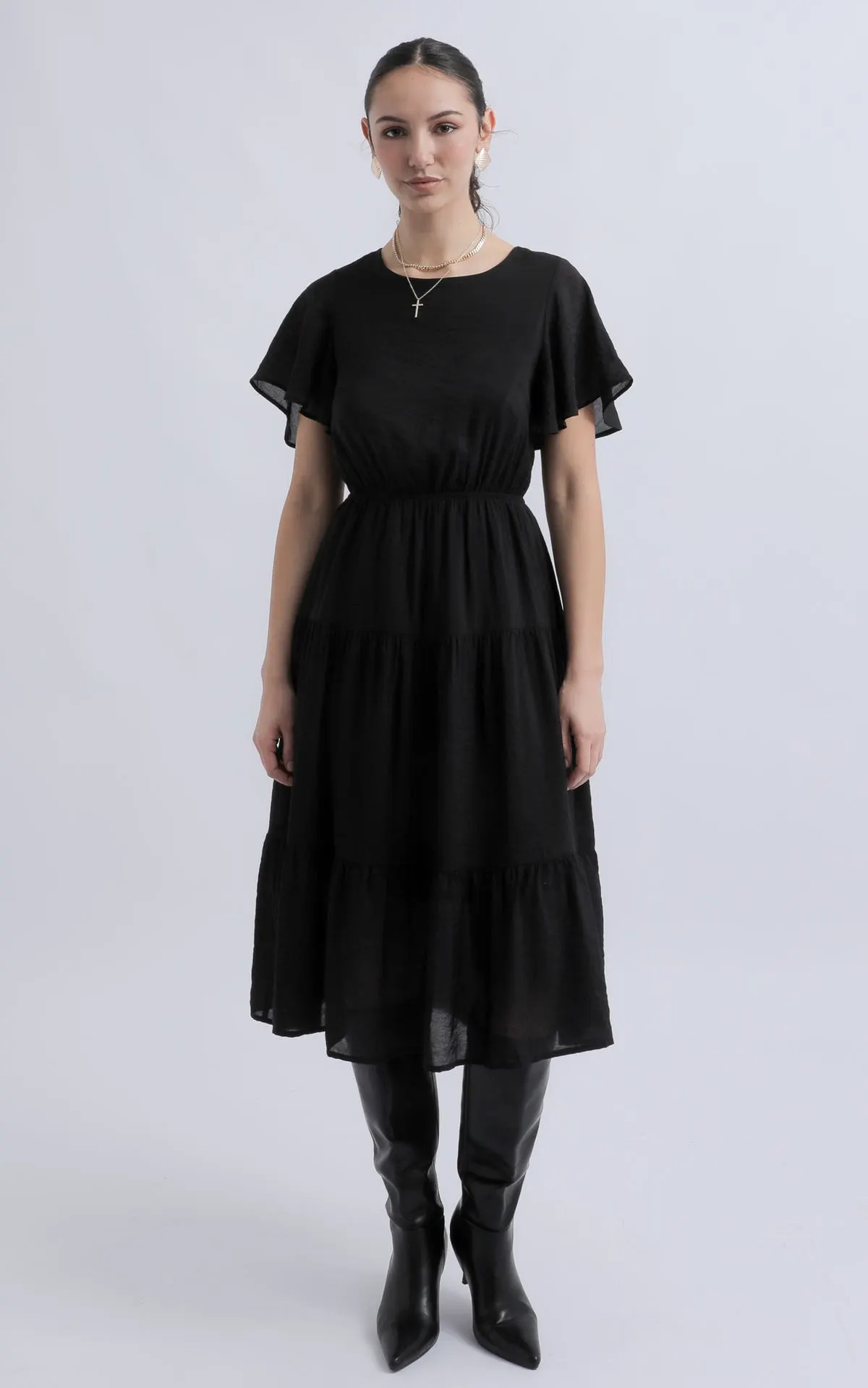 Voile Flutter Tier Midi Dress