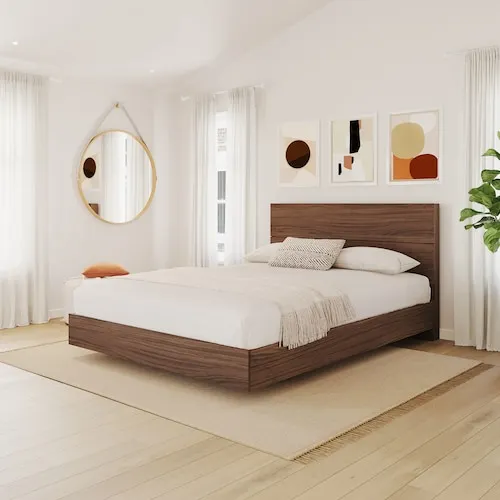 Celebri-T Queen Size Headboard and Platform Bed, Walnut