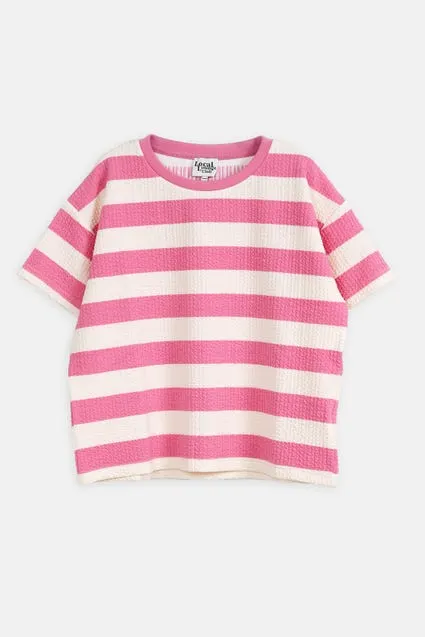 Kids loungewear T-shirt met strepen en structuur