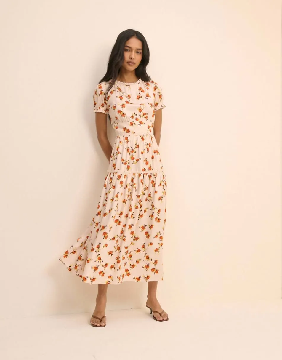 Nobody's Child Ditsy floral tiered dara midi dress in cream