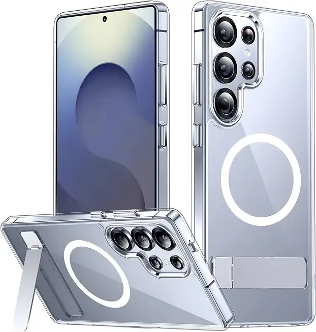 SPIDERCASE for Samsung Galaxy S25 Ultra Case, Magnetic with [3 Stand Ways][ Military Grade Drop Protection] with Invisible Stand Shockproof Slim Case for Galaxy S25 Ultra 5G 6.9'',Clear