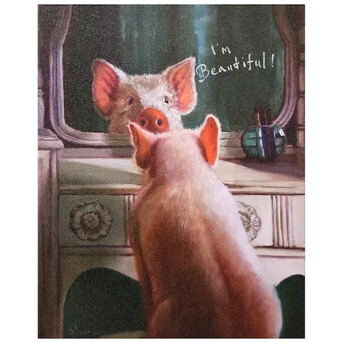 Affirmation III Graphic Art Print on Wrapped Canvas Pig Wall Art