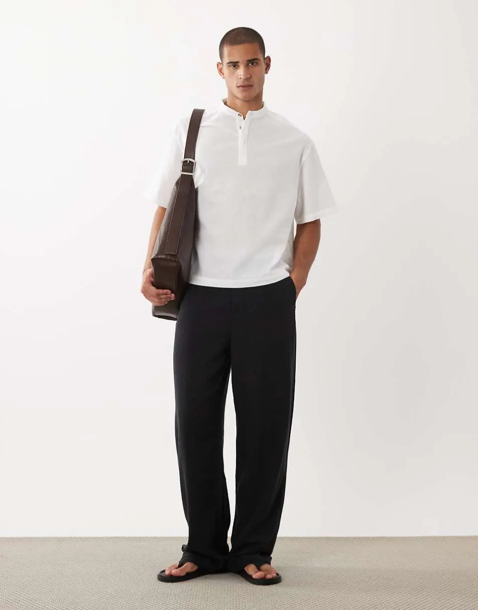 ASOS DESIGN boxy oversized linen blend shirt with grandad collar in white