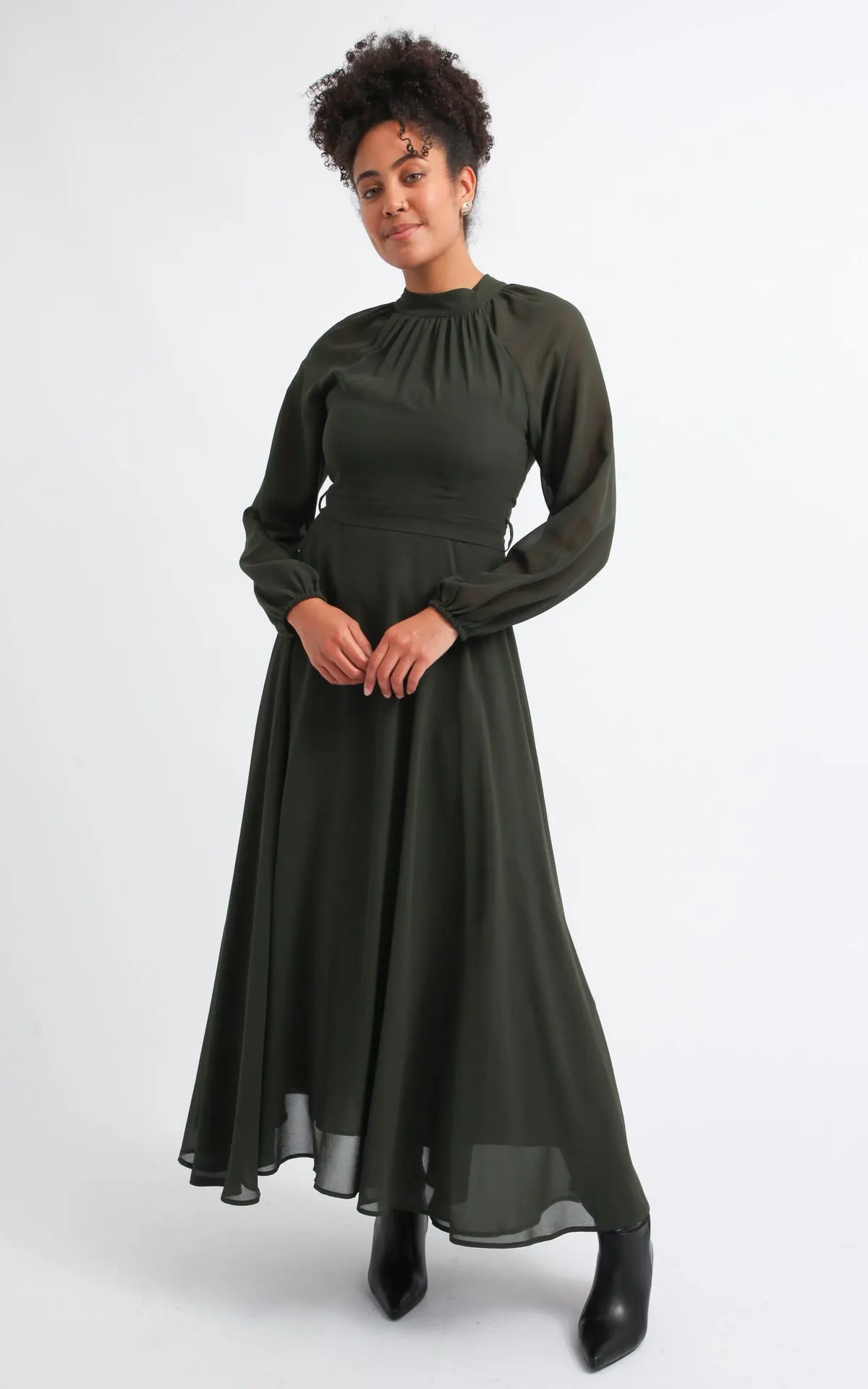 Chiffon High Neck LS Gown