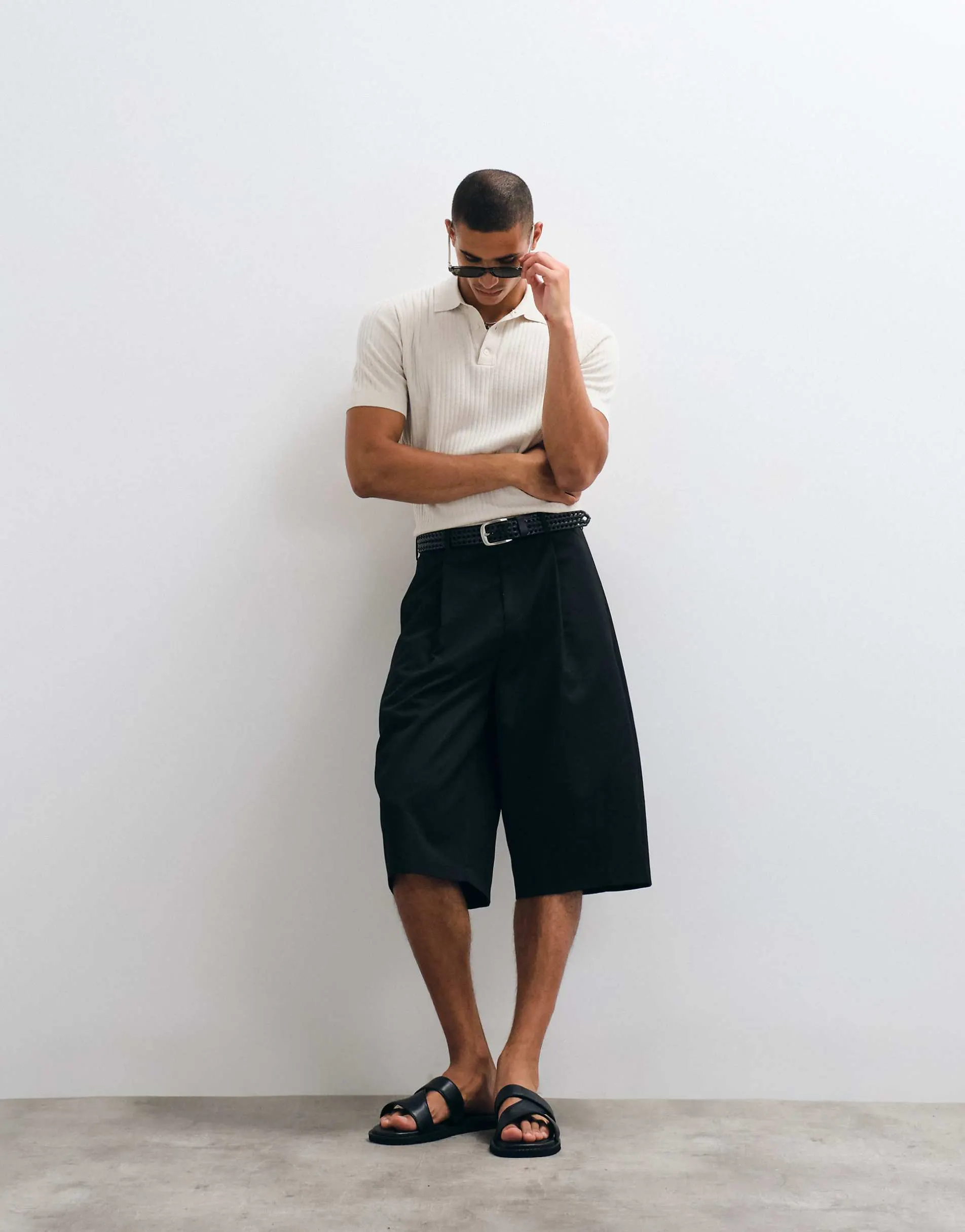 ASOS DESIGN smart barrel longline short in black