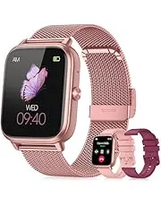 paybay Smart Watch for Women Men- 1000mAh Battery Answer/Make Call, Fitness Step Tracker Watch with Sleep Monitor/Activity Counter/110+ Sport Mode for Andriod iPhone iOS Compatible - 3 Straps, Pink