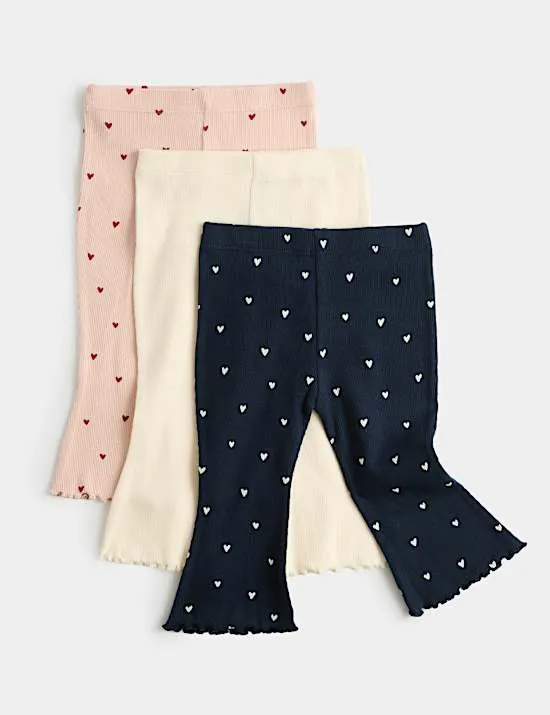 3er-Pack Leggings mit hohem Baumwollanteil und Herzmotiv (0–5 Jahre)