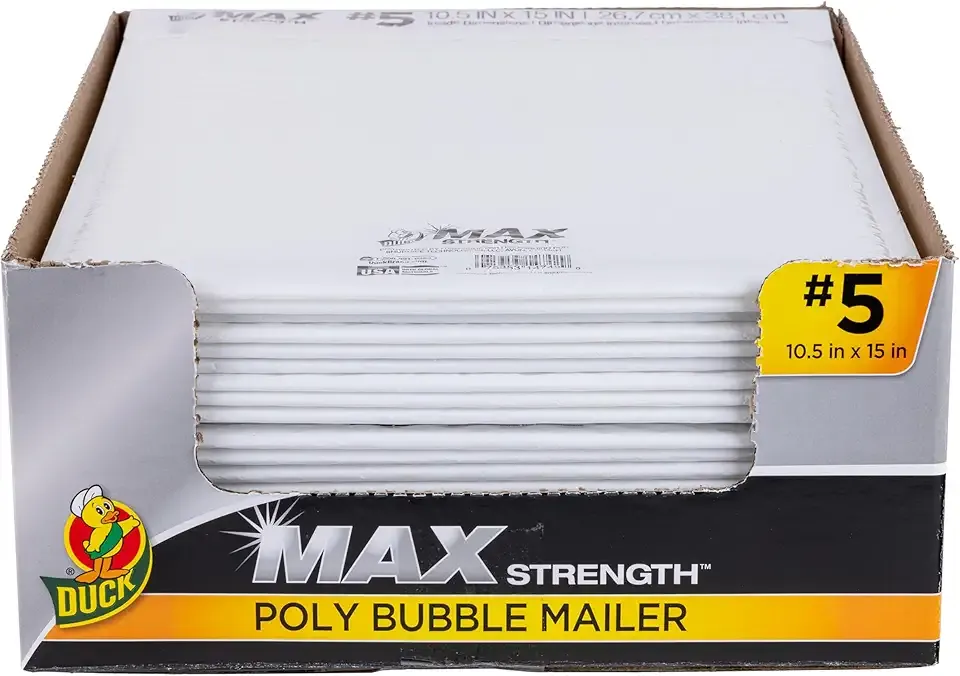 Duck Max #5 Poly Bubble Mailer, White, 10.5 inch x 15 inch, 25 Pack