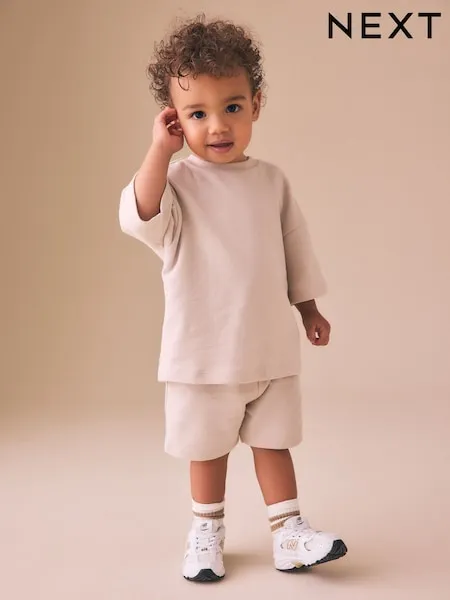 Ecru Textured Short Sleeve T-Shirt and Shorts Set (3mths-7yrs)