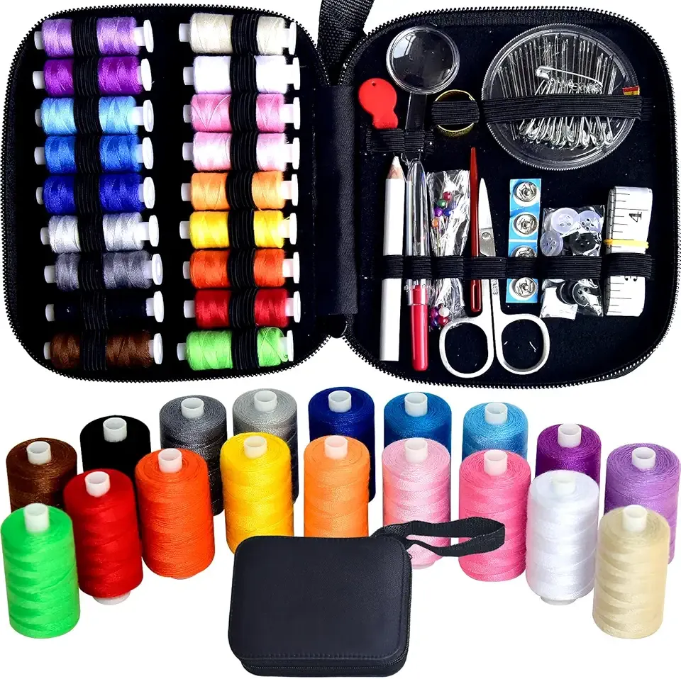 Sewing Kit with Case Portable Sewing Supplies for Home Traveler, Adults, Beginner, Emergency, Contains 18 Sewing Thread, Scissors, Needles, Measure etc
