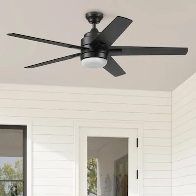 Henderson 60-in Matte Black with Rustic Weathered Oak Blades LED Ceiling Fan With Light and Remote Control Included 10 -Blade