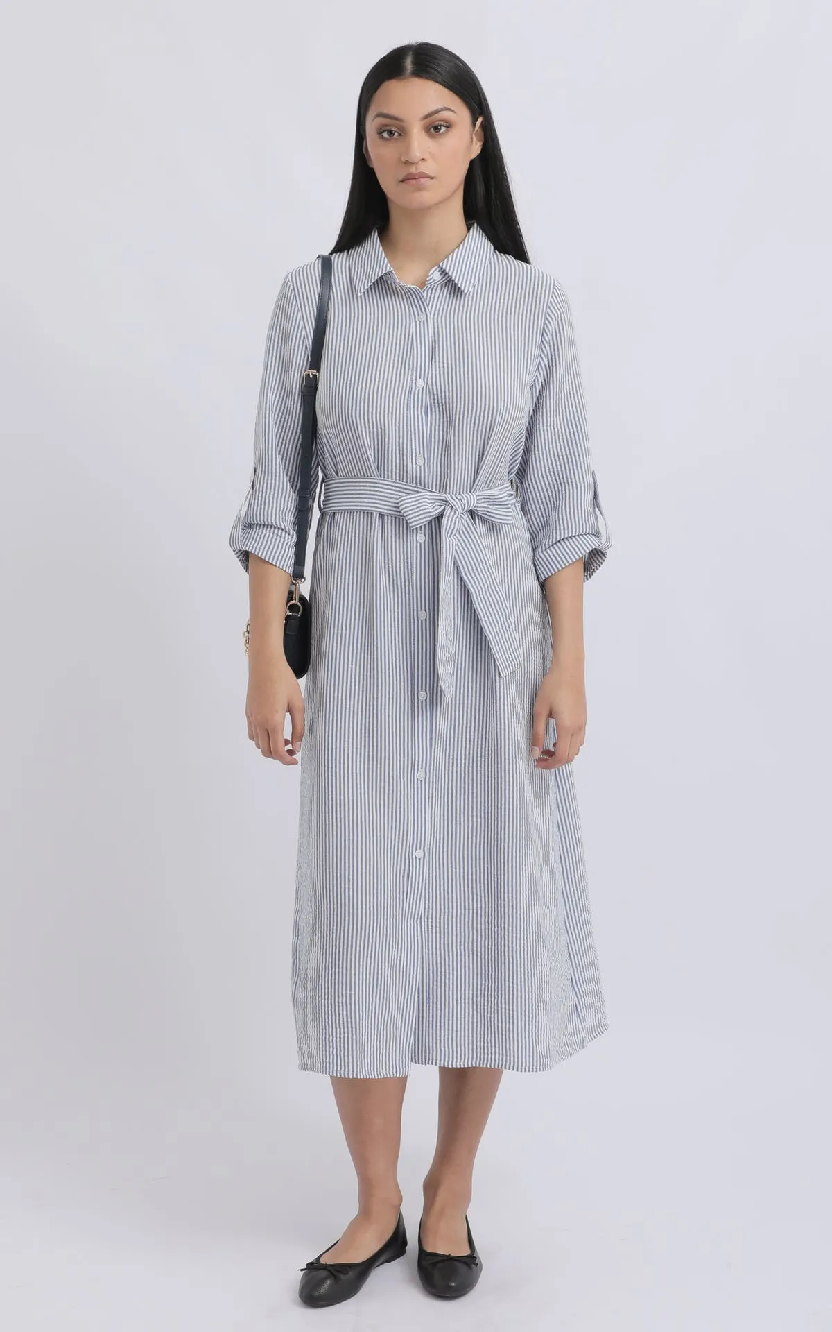 Linen Look Stripe Shirt Dress
