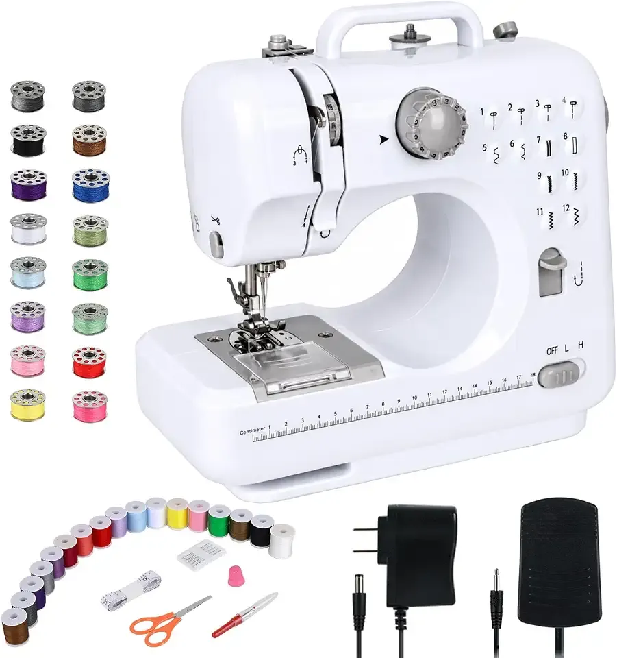 Sewing Machine for Beginners & Kids, Mini Portable Sewing Machines with 12 Built-in Stitch Patterns, 2-Speed Foot Pedal, Perfect for Teaching Daughter Granddaughter to Sew, Gray