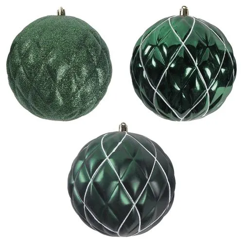 Enchanted Forest® 130mm Dark Green Mixed Texture Shatterproof Ornaments - 3 Pack