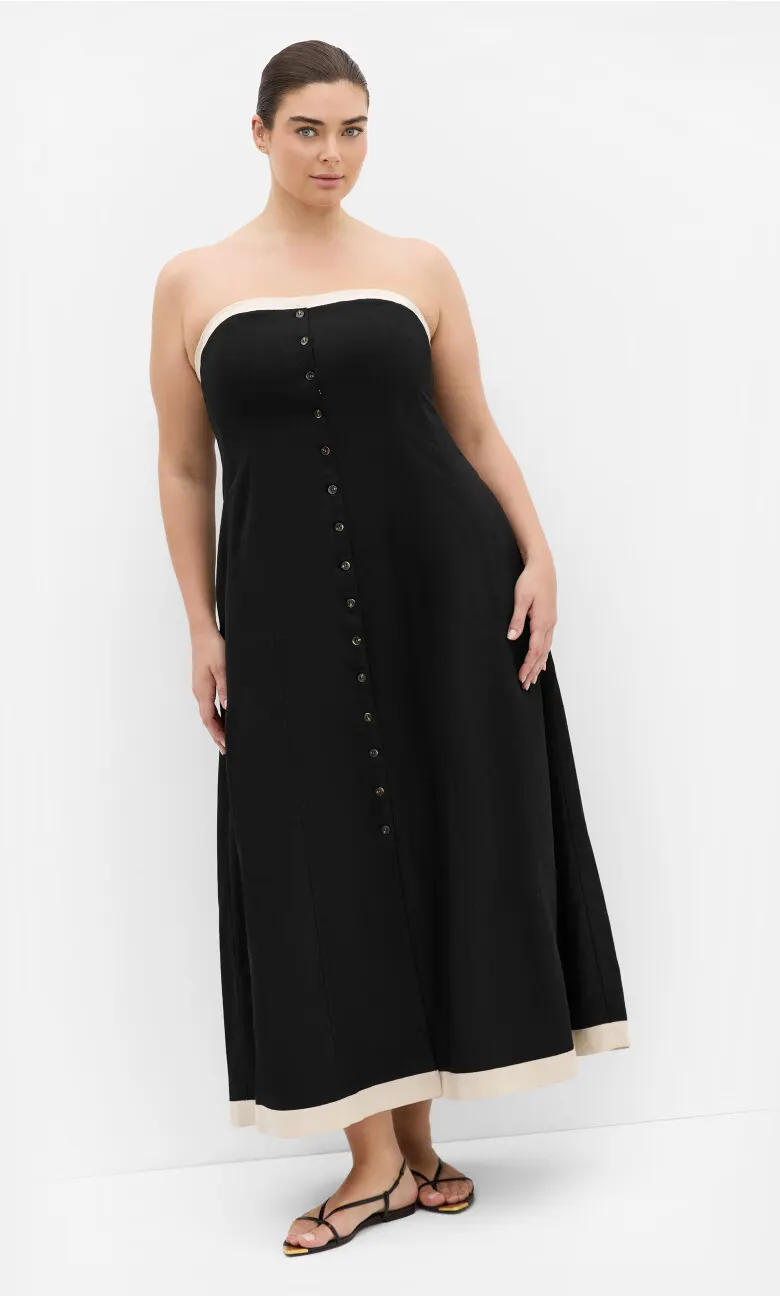 Contrast Strapless Maxi Dress - black