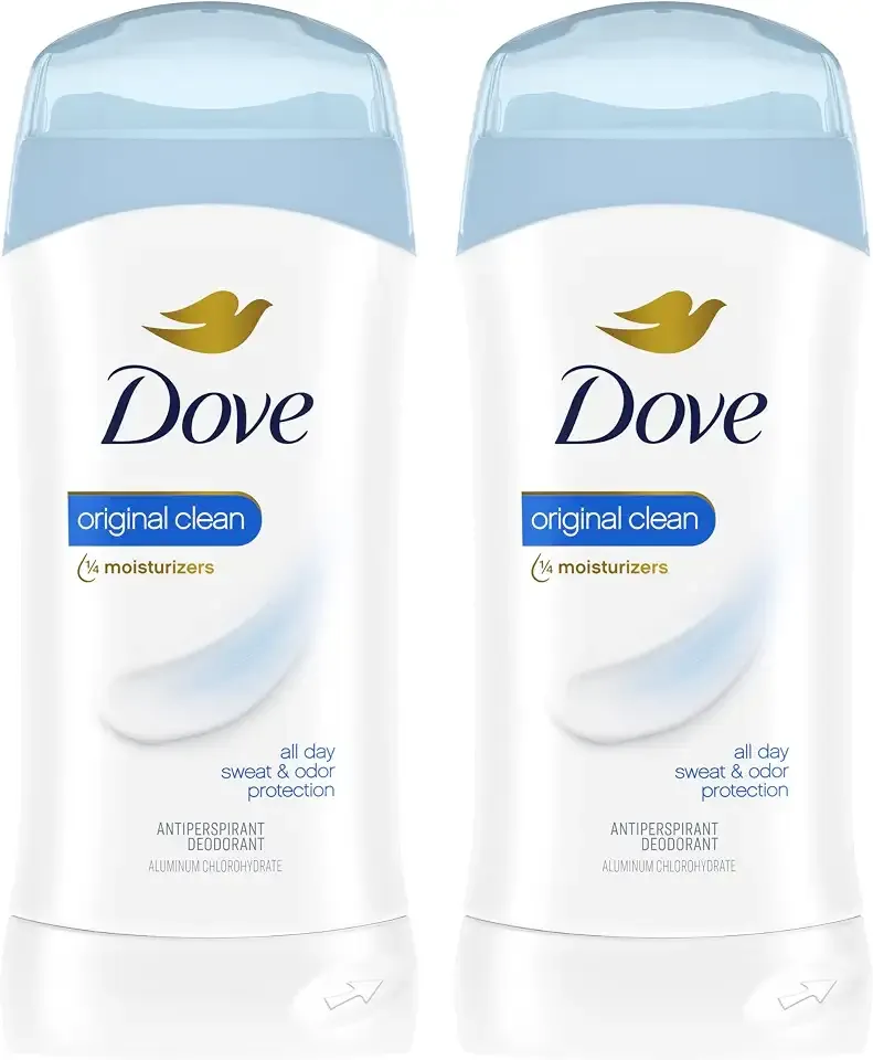 Dove Antiperspirant Stick, All Day Sweat Control, Kind to Skin, Alochol Free, Scent: Original Clean, Size: 2.6 oz (2 Pack)