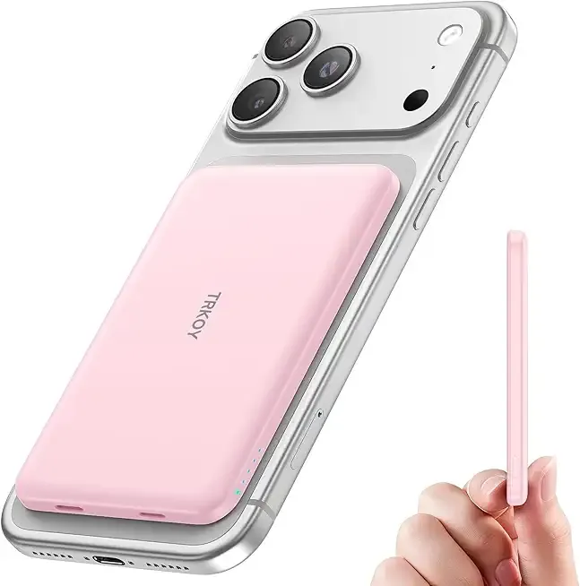 TRKOY for Magsafe Portable Charger, 5000mAh for Magsafe Power Bank with USB C Fast Charging,Travel Essential for Magnetic Battery Pack Wireless Compatible with iPhone 17/16/15/14/13/12 Series, Pink