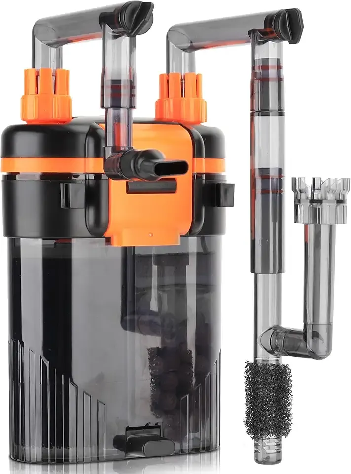 hygger External Hang-On-Back Canister Aquarium Filter,Quiet Fish Tank Filter with 3-Stage Filtration,Anti-Dry Burn Motor,Adjustable Flow,Oil Skimmer,Duckbill Nozzle,Shower Spray Bar (8W,40-60 Gal)