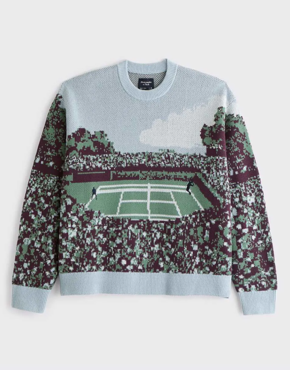 Abercrombie & Fitch tennis inspired graphic knitted crew neck jumper in multi