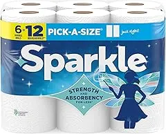 Sparkle Pick-A-Size Paper Towels, 6 Double Rolls (660 Sheets Total) - Strong 2-Ply Towels for Kitchen Cleanup and Everyday Messes Sparkle Pick-A-Size Paper Towels, 6 Dou…