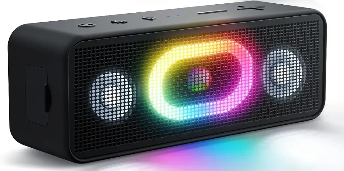 OHAYO Bluetooth Speaker, Portable Wireless, IPX6 Waterproof, 16W HD Sound, 24H Playtime, TWS Pairing, LED Lights, Speakers for Home/Outdoors/Travel, Birthday Gifts, Stocking Stuffers, Black, Small